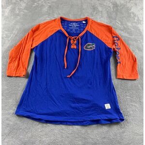 Three Square Florida Gators Lace Up Raglan T-Shirt Blue Orange Womens L 3/4 Slv